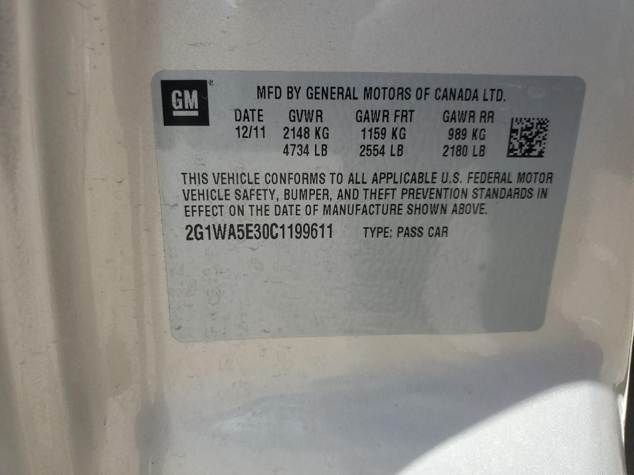 2G1WA5E30C1199611 2012 Chevrolet Impala Ls