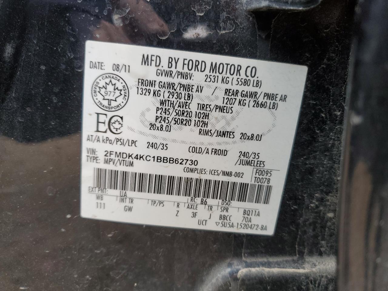 2FMDK4KC1BBB62730 2011 Ford Edge Limited