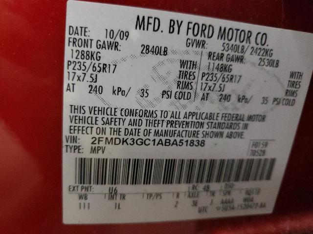 2010 Ford Edge Se VIN: 2FMDK3GC1ABA51838 Lot: 49727784