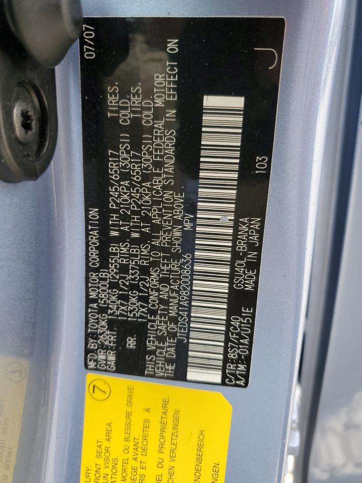 JTEDS41A982008636 2008 Toyota Highlander