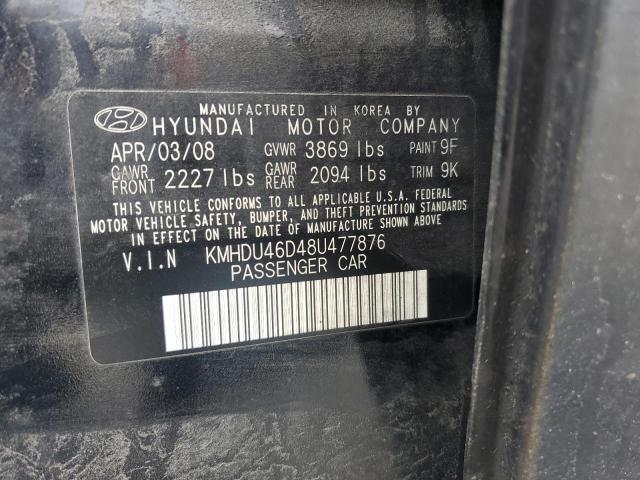 2008 Hyundai Elantra Gls VIN: KMHDU46D48U477876 Lot: 49207404