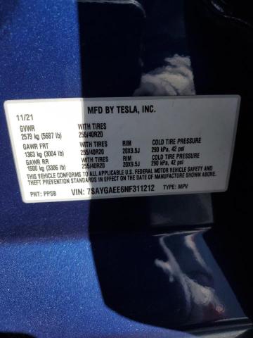 2022 Tesla Model Y VIN: 7SAYGAEE6NF311212 Lot: 52239564