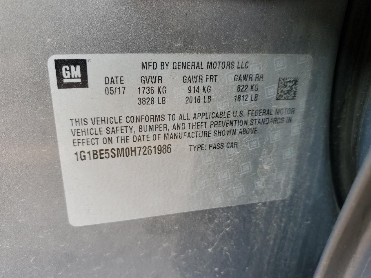 1G1BE5SM0H7261986 2017 Chevrolet Cruze Lt