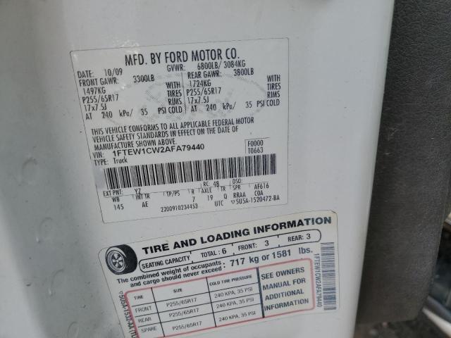 2010 Ford F150 Supercrew VIN: 1FTEW1CW2AFA79440 Lot: 50983124