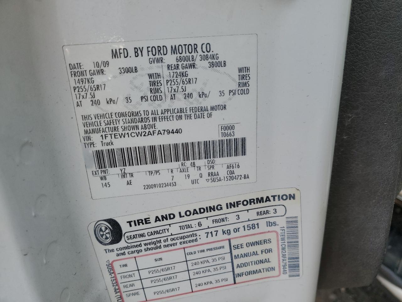 1FTEW1CW2AFA79440 2010 Ford F150 Supercrew