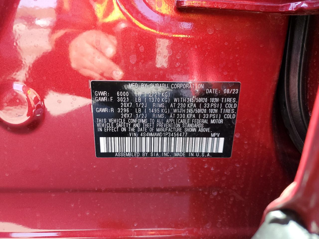 2023 Subaru Ascent Touring vin: 4S4WMAWD1P3456477