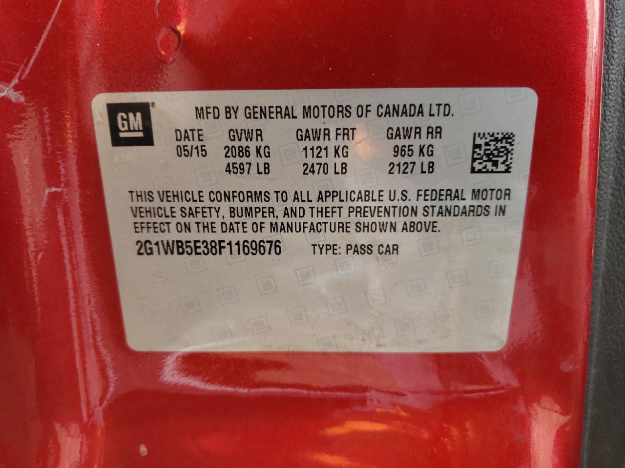 2G1WB5E38F1169676 2015 Chevrolet Impala Limited Lt