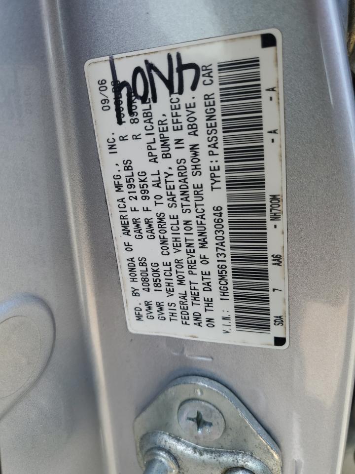 1HGCM56137A030646 2007 Honda Accord Value