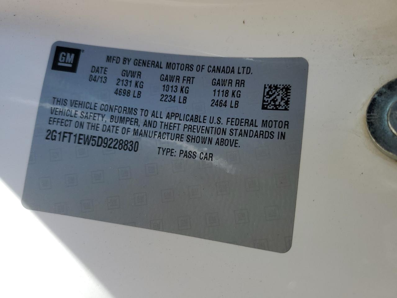 2G1FT1EW5D9228830 2013 Chevrolet Camaro 2Ss