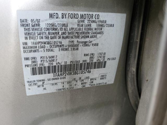 2008 Ford Taurus Sel VIN: 1FAHP24W38G105746 Lot: 51187554