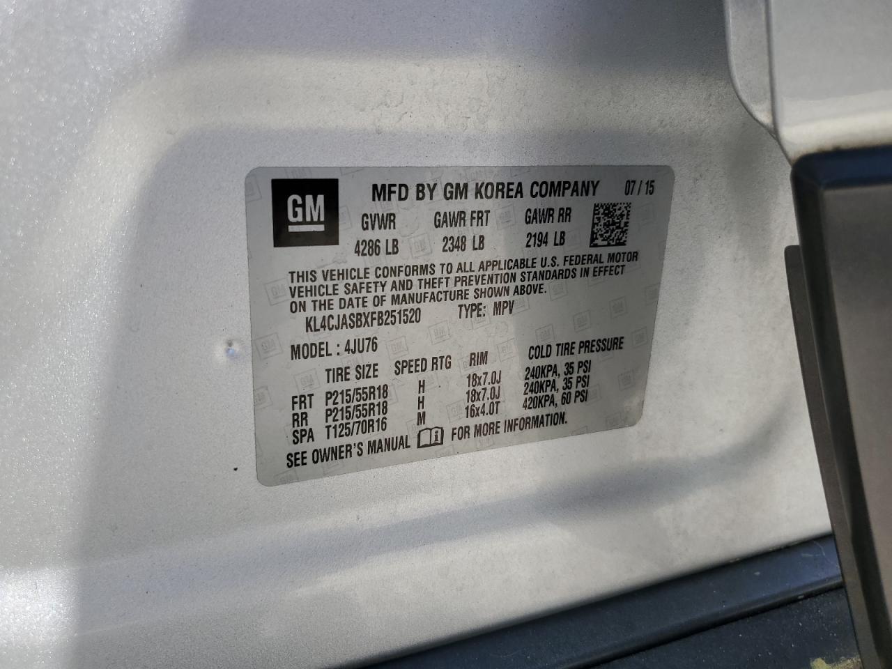 KL4CJASBXFB251520 2015 Buick Encore