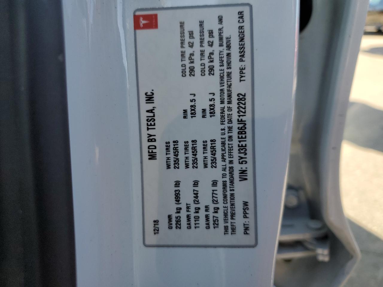 5YJ3E1EB6JF122282 2018 Tesla Model 3