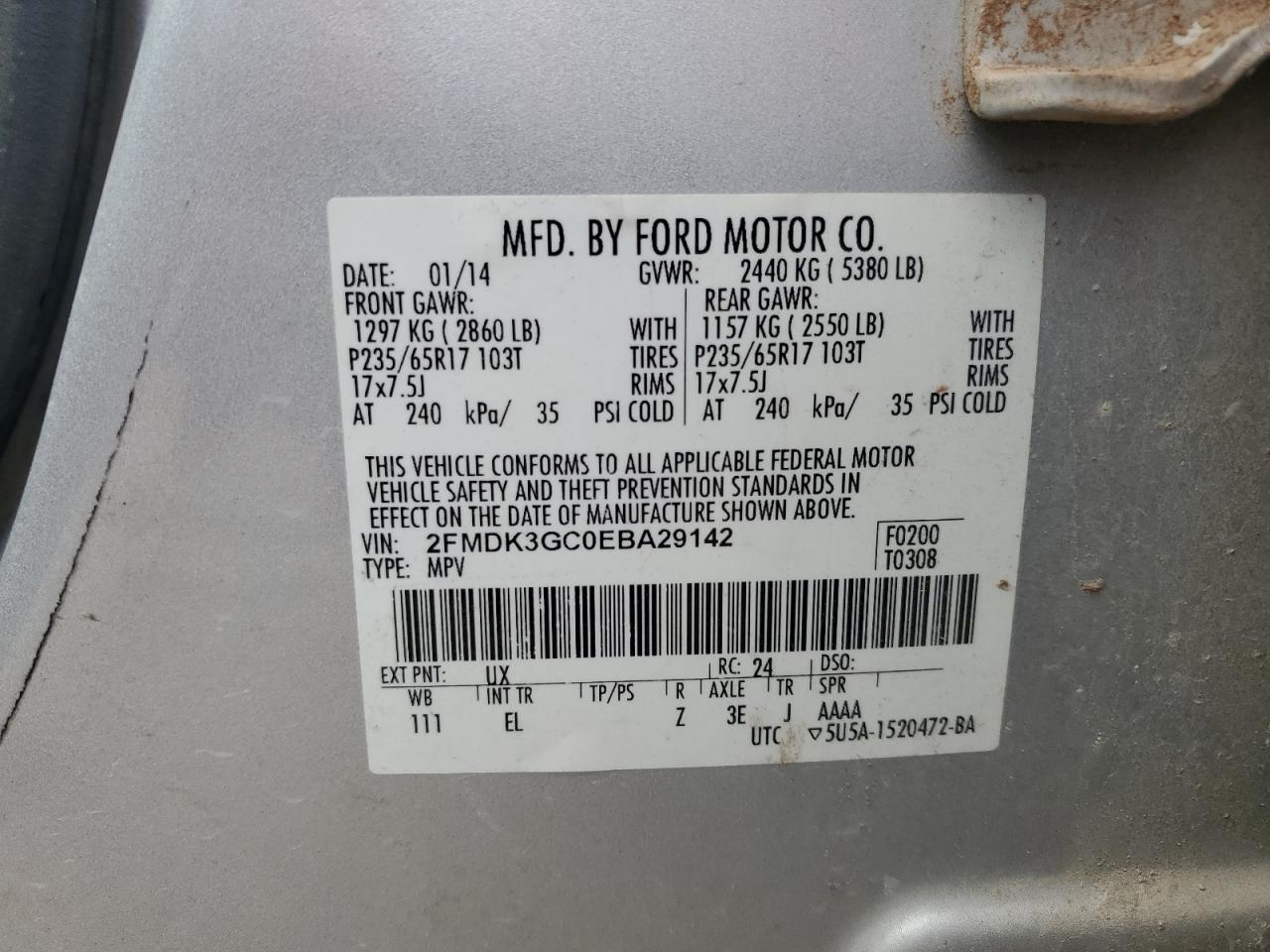 2FMDK3GC0EBA29142 2014 Ford Edge Se