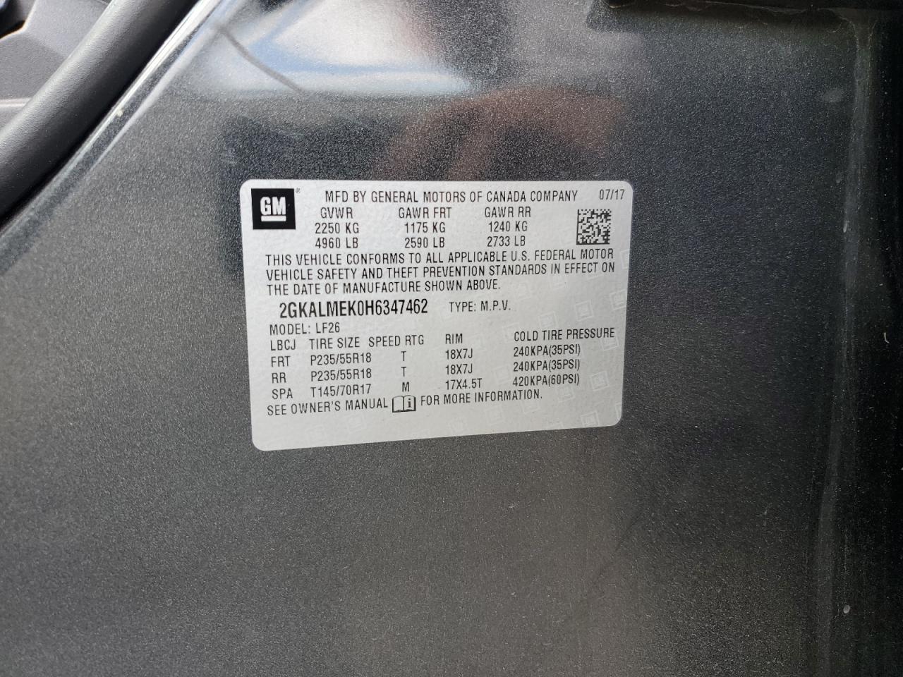 2017 GMC Terrain Sle vin: 2GKALMEK0H6347462