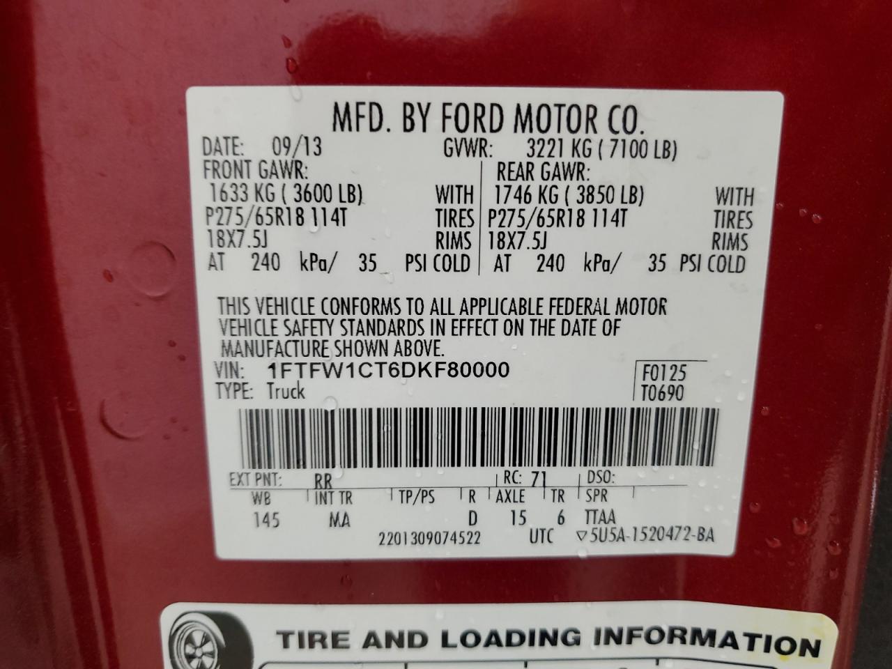 1FTFW1CT6DKF80000 2013 Ford F150 Supercrew