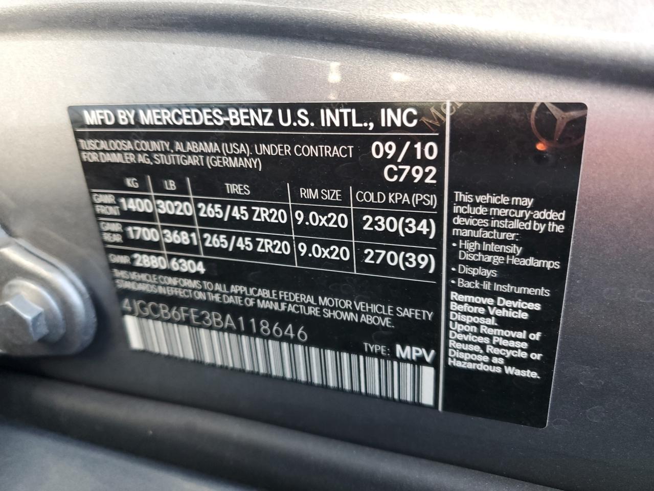 4JGCB6FE3BA118646 2011 Mercedes-Benz R 350 4Matic