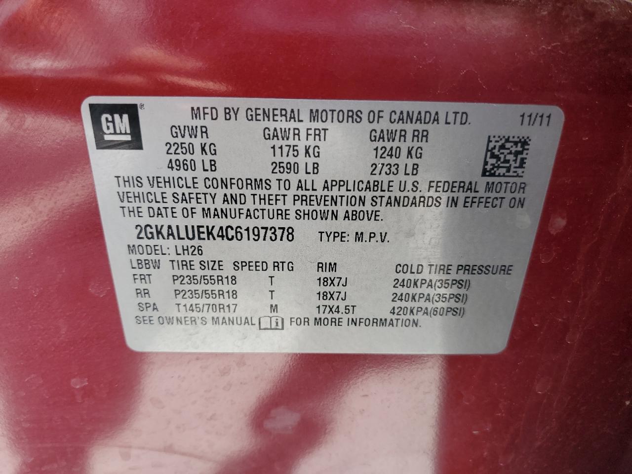 2GKALUEK4C6197378 2012 GMC Terrain Slt