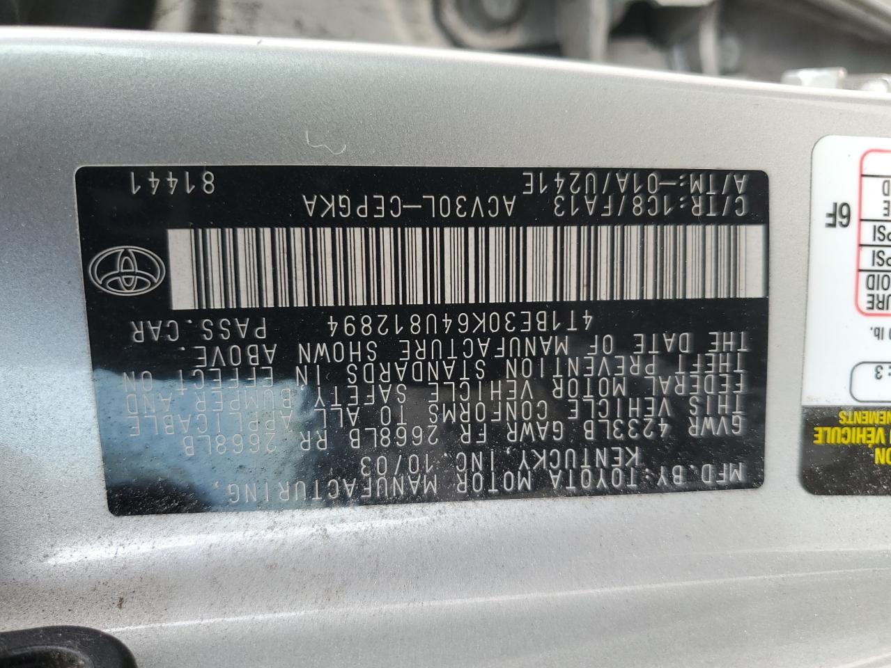 4T1BE30K64U812894 2004 Toyota Camry Le