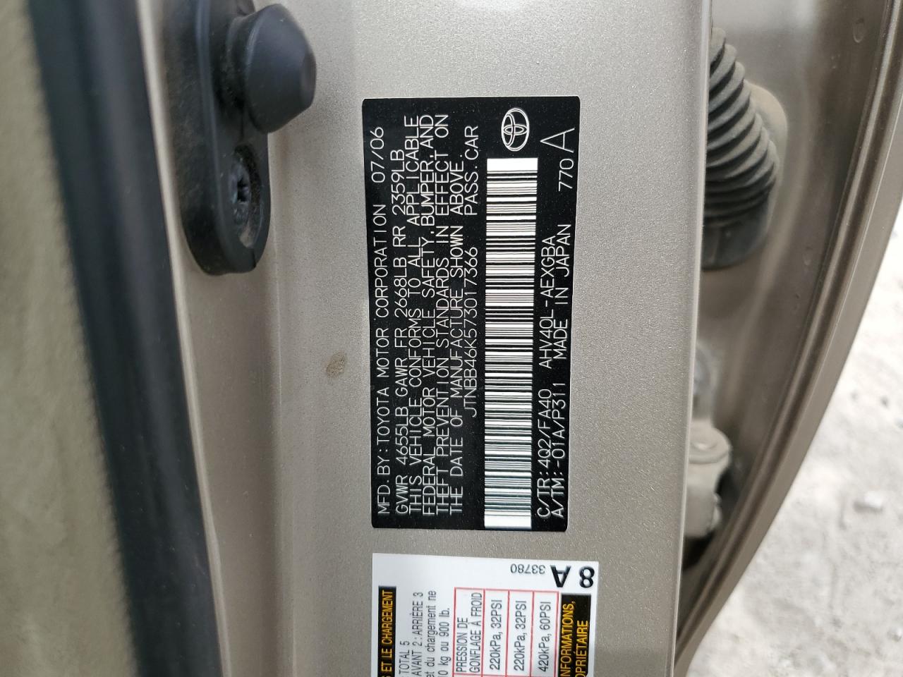 JTNBB46K573017366 2007 Toyota Camry Hybrid
