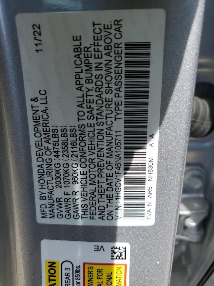 1HGCV1F46NA105711 2022 Honda Accord Sport Se