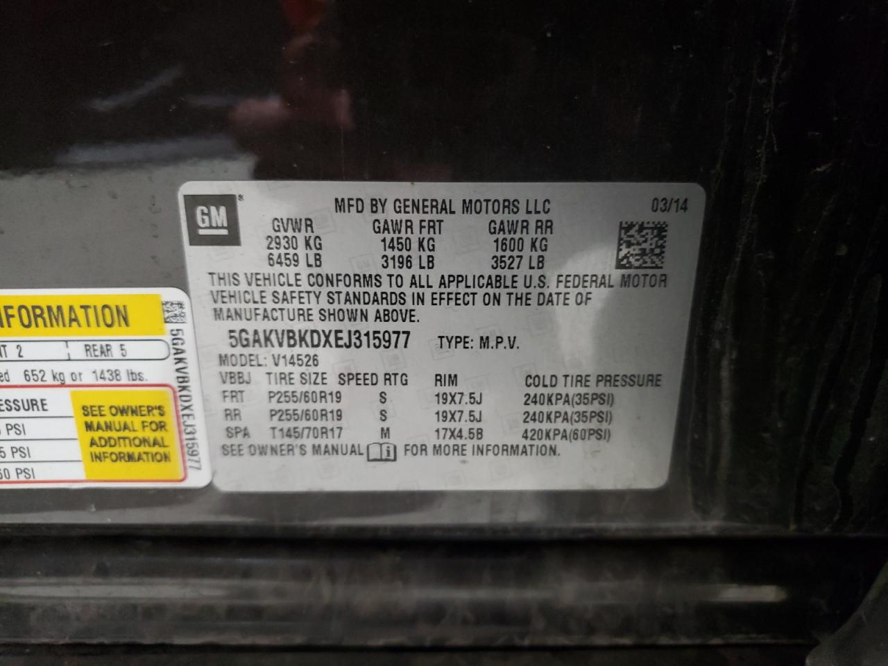 5GAKVBKDXEJ315977 2014 Buick Enclave