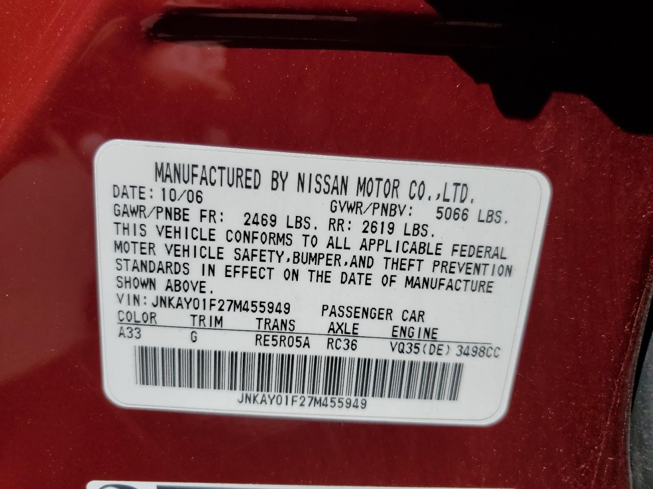 JNKAY01F27M455949 2007 Infiniti M35 Base