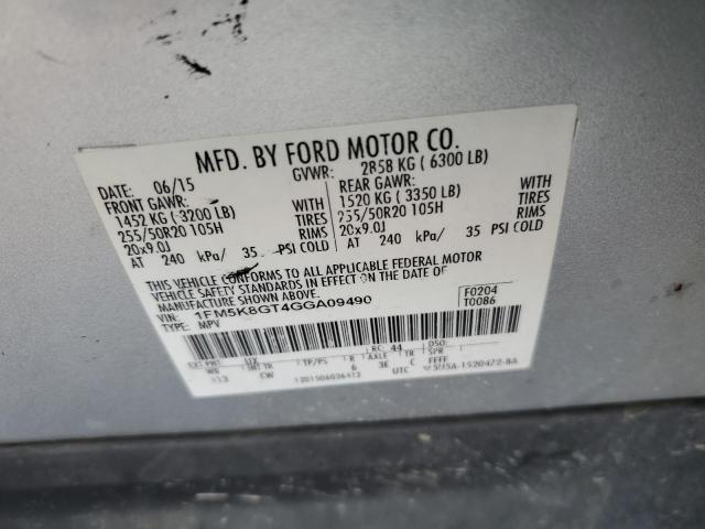 2016 Ford Explorer Sport VIN: 1FM5K8GT4GGA09490 Lot: 51009434