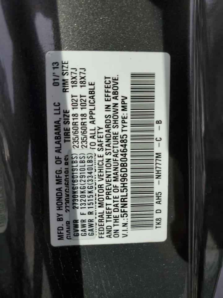 5FNRL5H96DB046485 2013 Honda Odyssey Touring