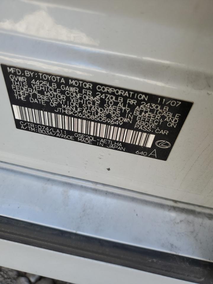 JTHBK262085059649 2008 Lexus Is 250