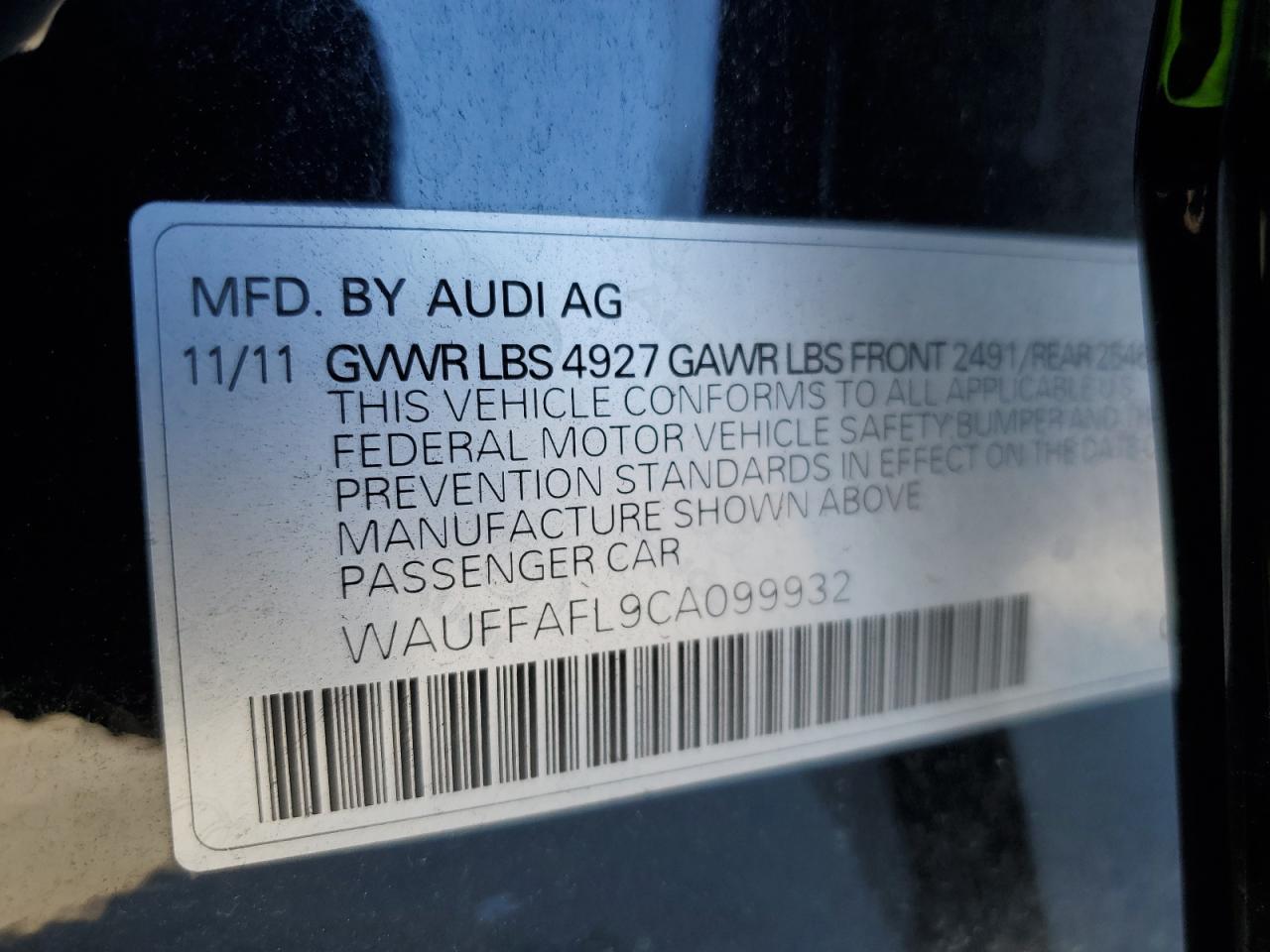 WAUFFAFL9CA099932 2012 Audi A4 Premium Plus