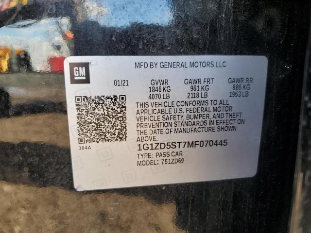 2021 Chevrolet Malibu Lt VIN: 1G1ZD5ST7MF070445 Lot: 49188494