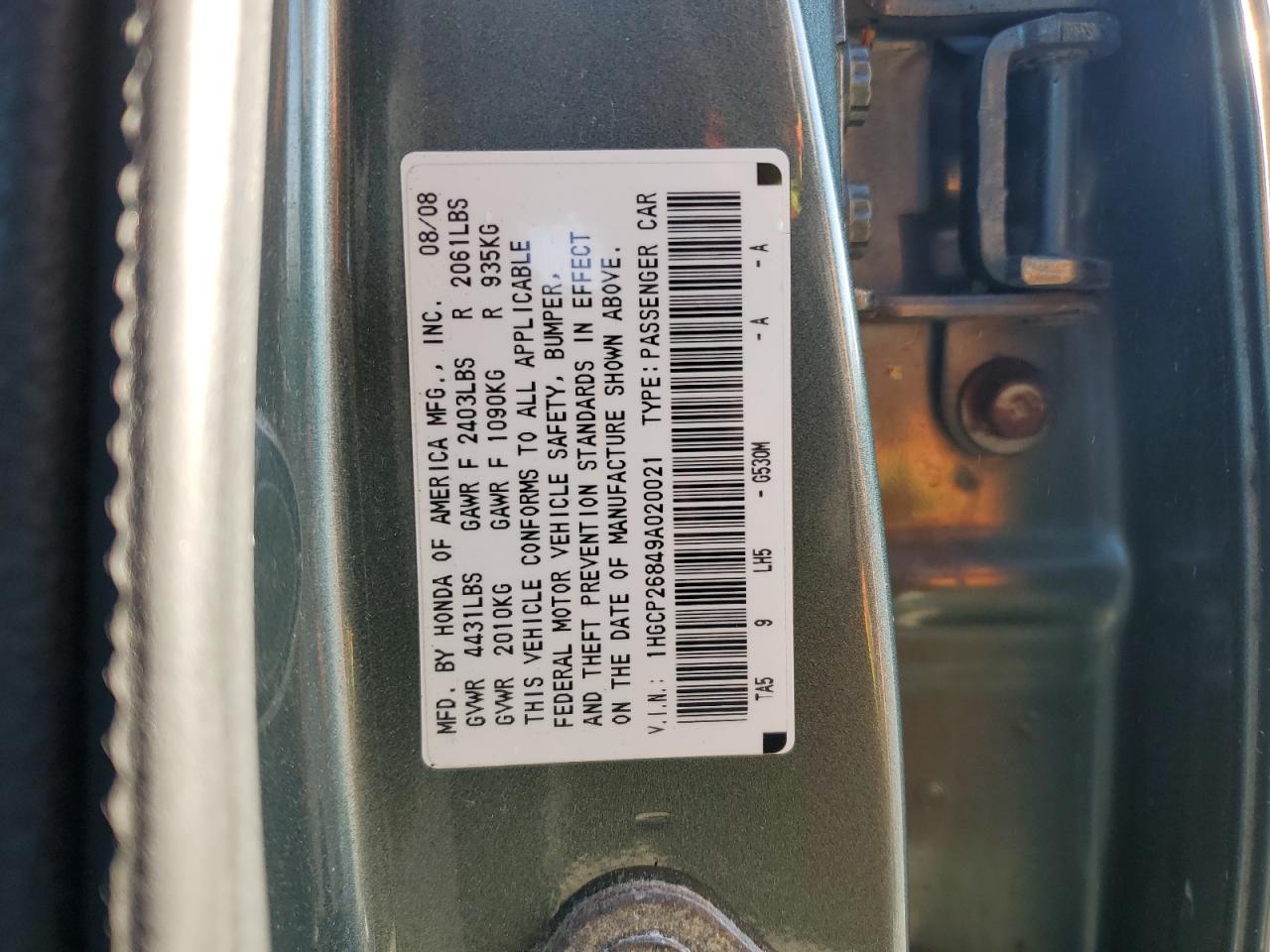 1HGCP26849A020021 2009 Honda Accord Exl