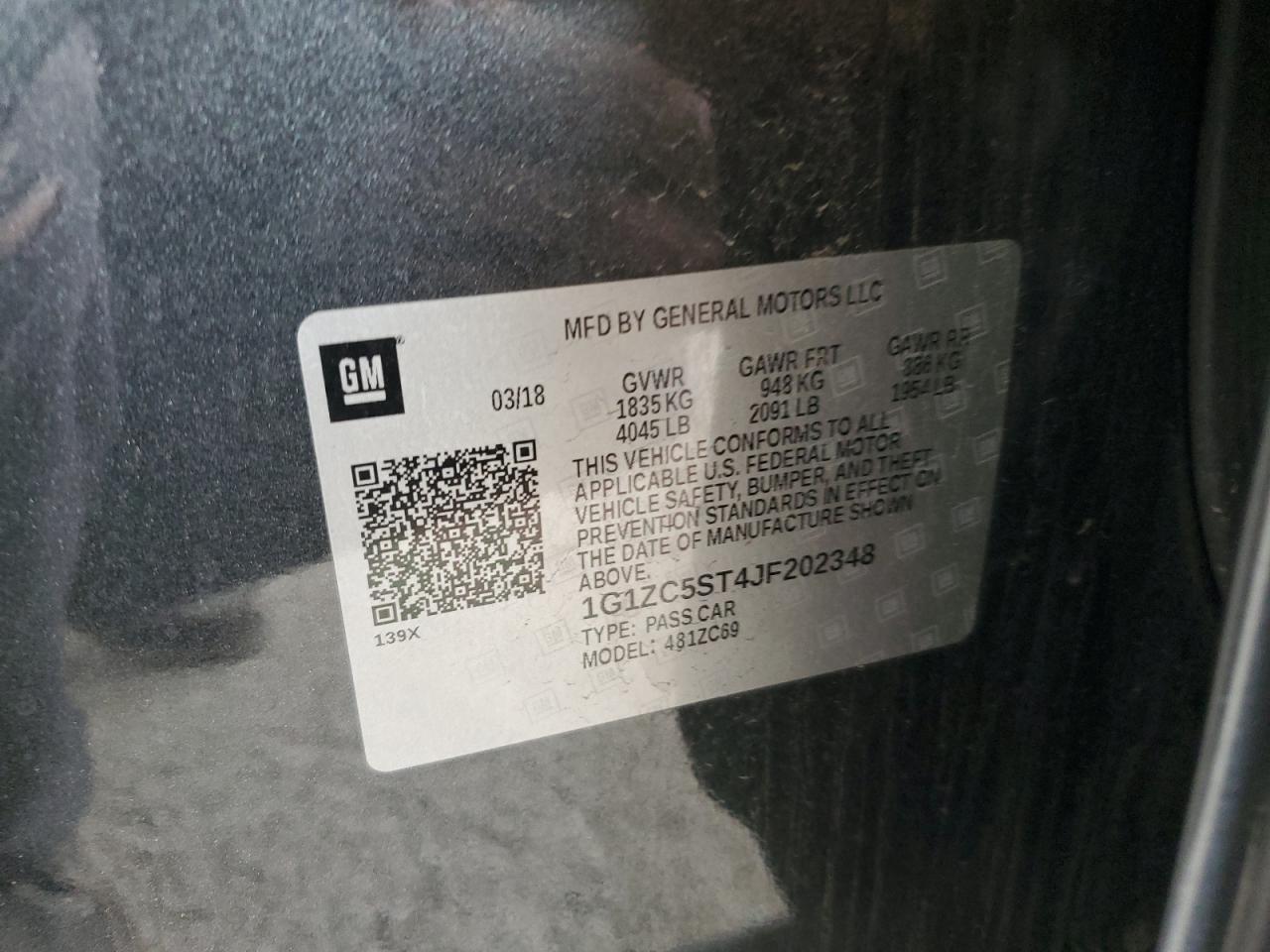 1G1ZC5ST4JF202348 2018 Chevrolet Malibu Ls