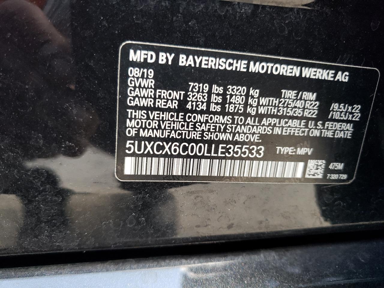 2020 BMW X7 M50I vin: 5UXCX6C00LLE35533