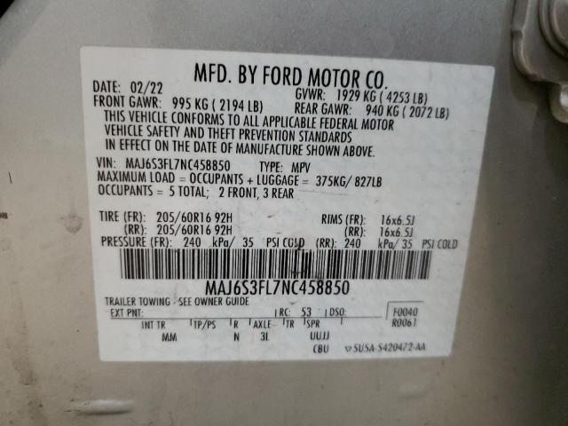 2022 Ford Ecosport S VIN: MAJ6S3FL7NC458850 Lot: 50328424