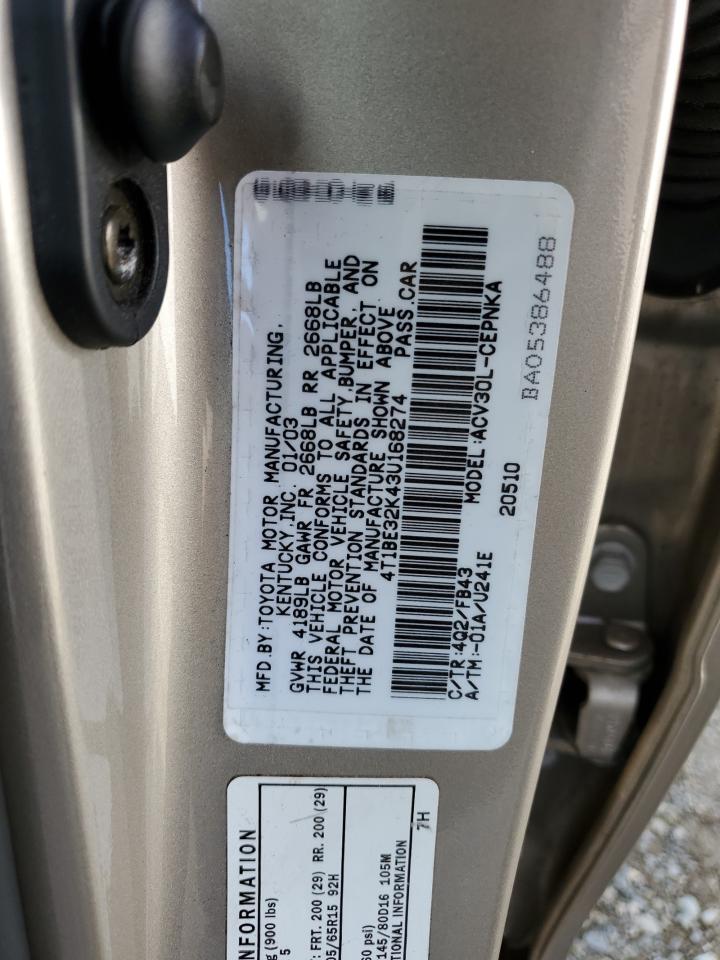 4T1BE32K43U168274 2003 Toyota Camry Le