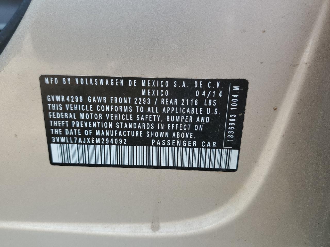 3VWLL7AJXEM294092 2014 Volkswagen Jetta Tdi