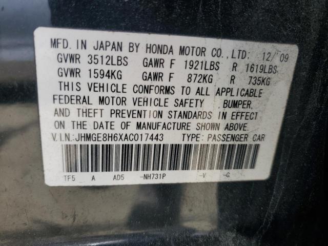 JHMGE8H6XAC017443 2010 Honda Fit Sport