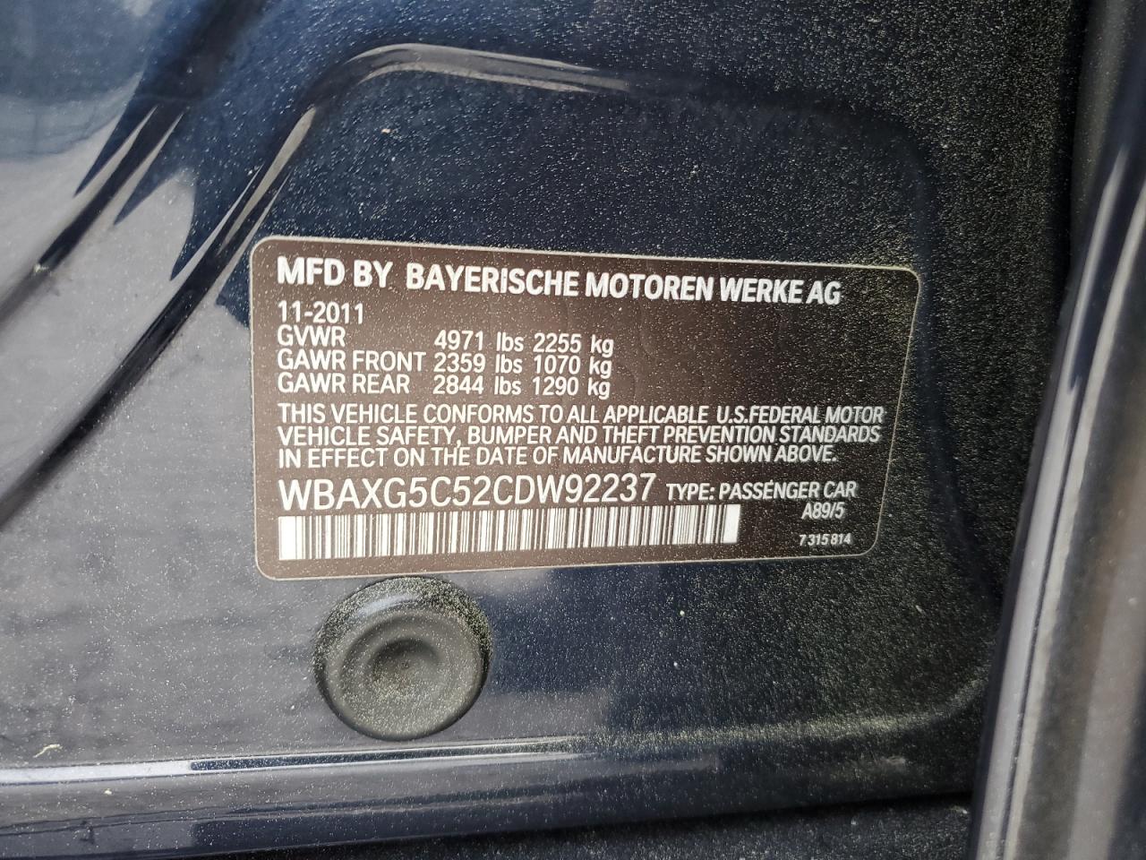 WBAXG5C52CDW92237 2012 BMW 528 I