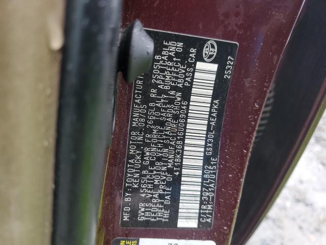 2006 Toyota Avalon Xl VIN: 4T1BK36B16U069046 Lot: 50861574