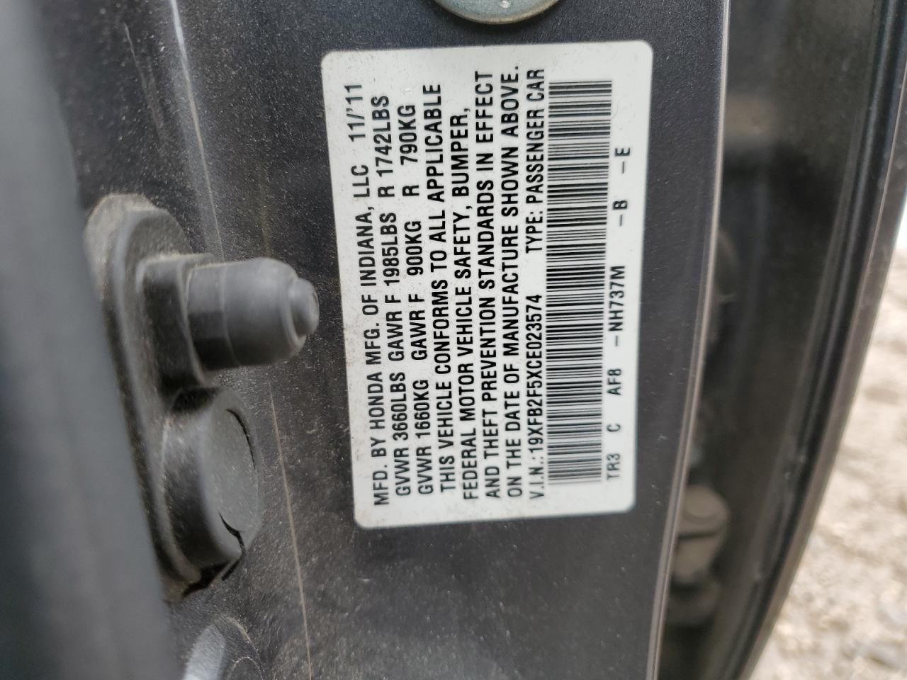 19XFB2F5XCE023574 2012 Honda Civic Lx