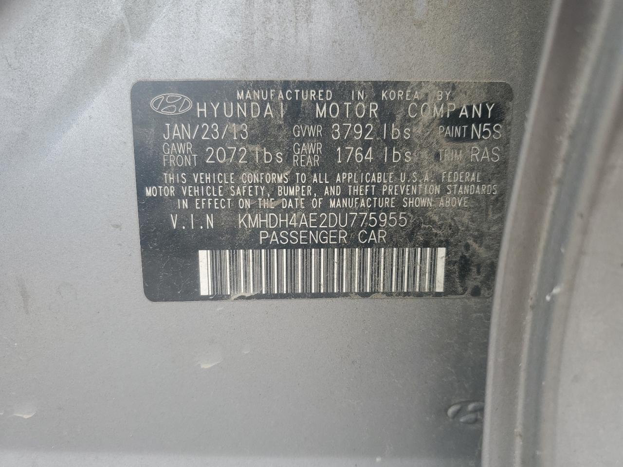 KMHDH4AE2DU775955 2013 Hyundai Elantra Gls