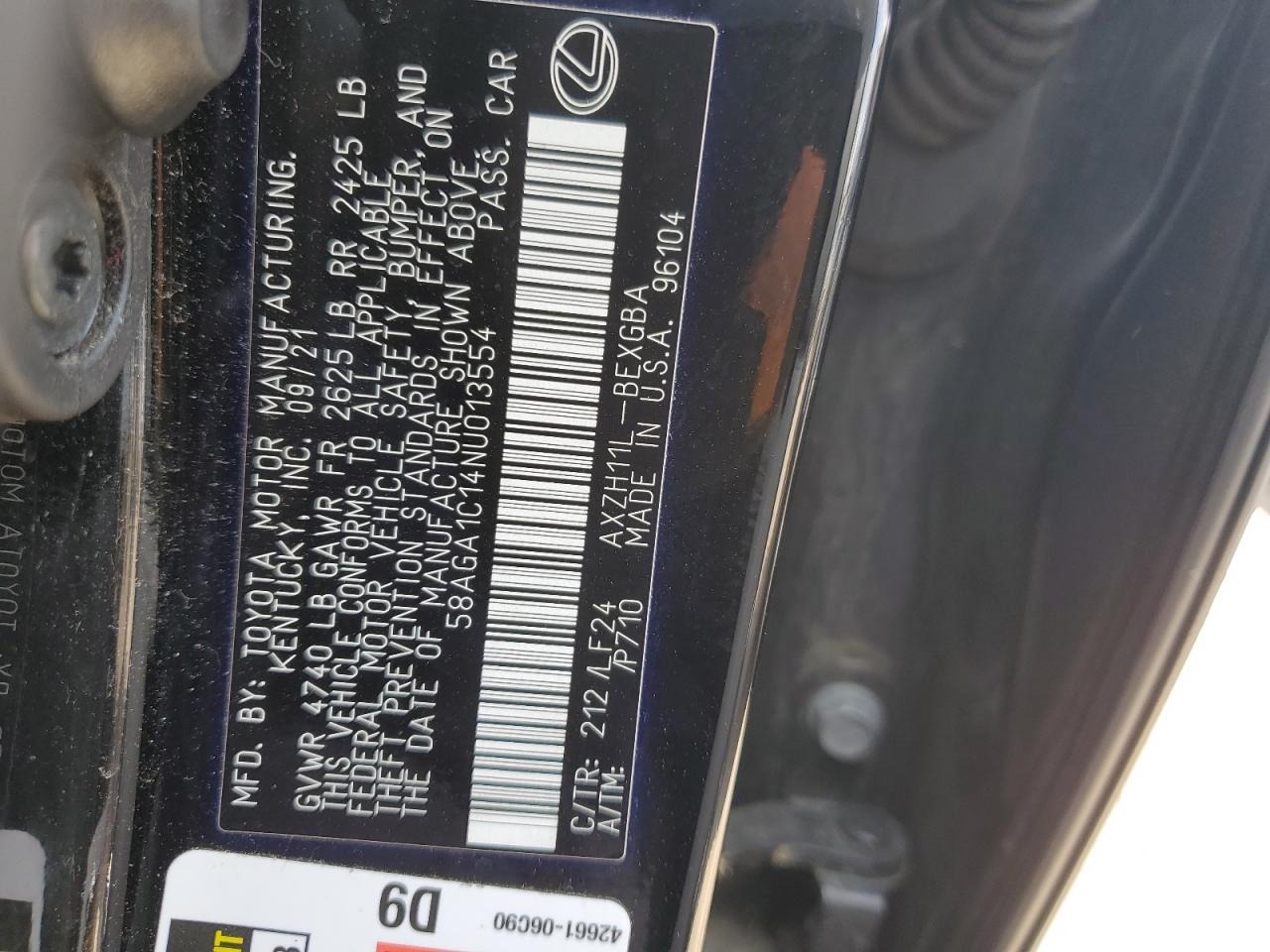 58AGA1C14NU013554 2022 Lexus Es 300H Base