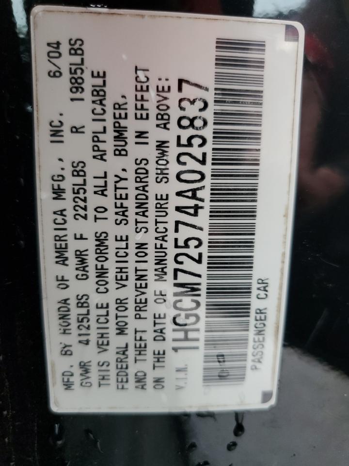 1HGCM72574A025837 2004 Honda Accord Ex