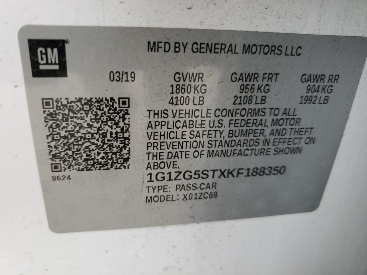 1G1ZG5STXKF188350 2019 Chevrolet Malibu Rs