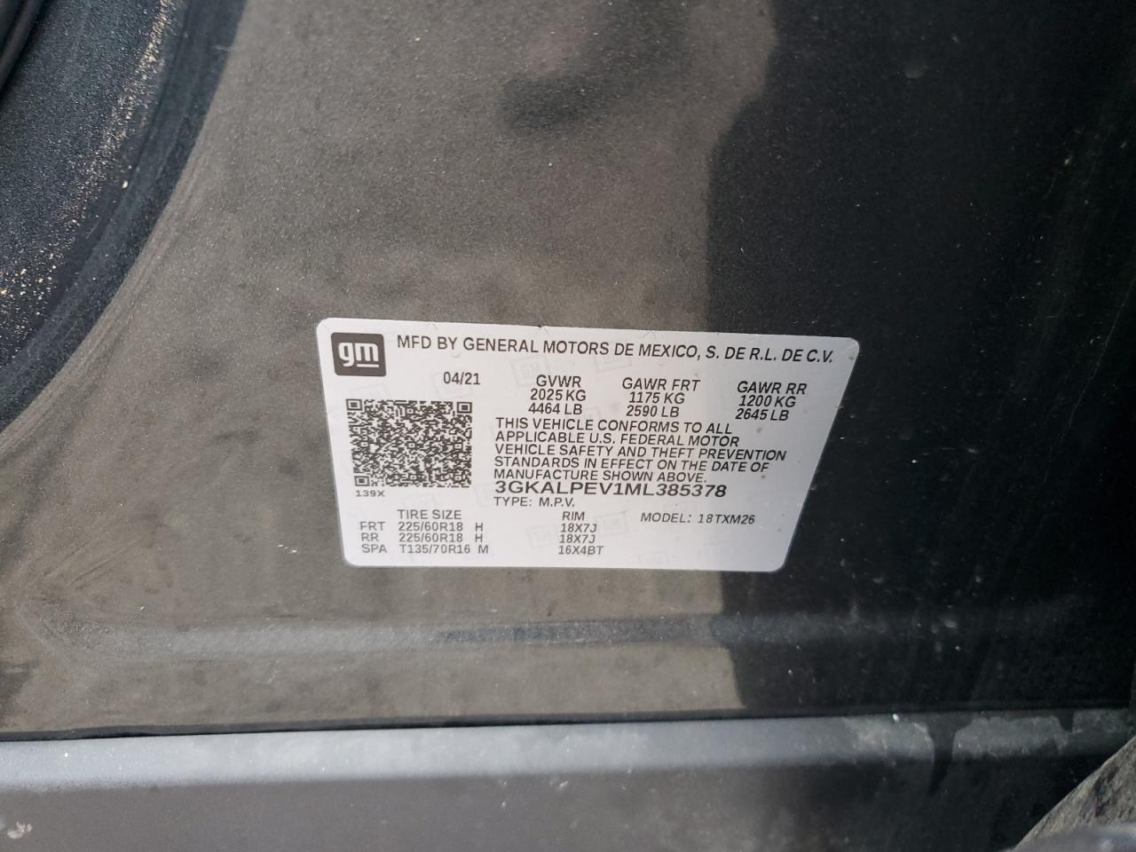 3GKALPEV1ML385378 2021 GMC Terrain Slt