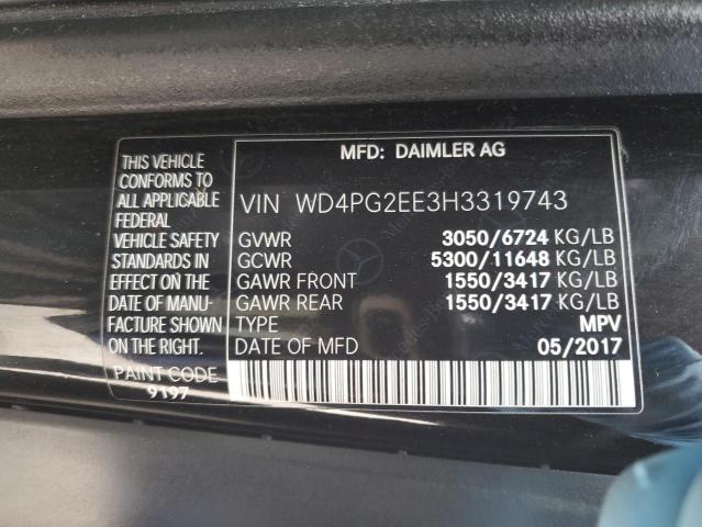 2017 Mercedes-Benz Metris VIN: WD4PG2EE3H3319743 Lot: 49717164