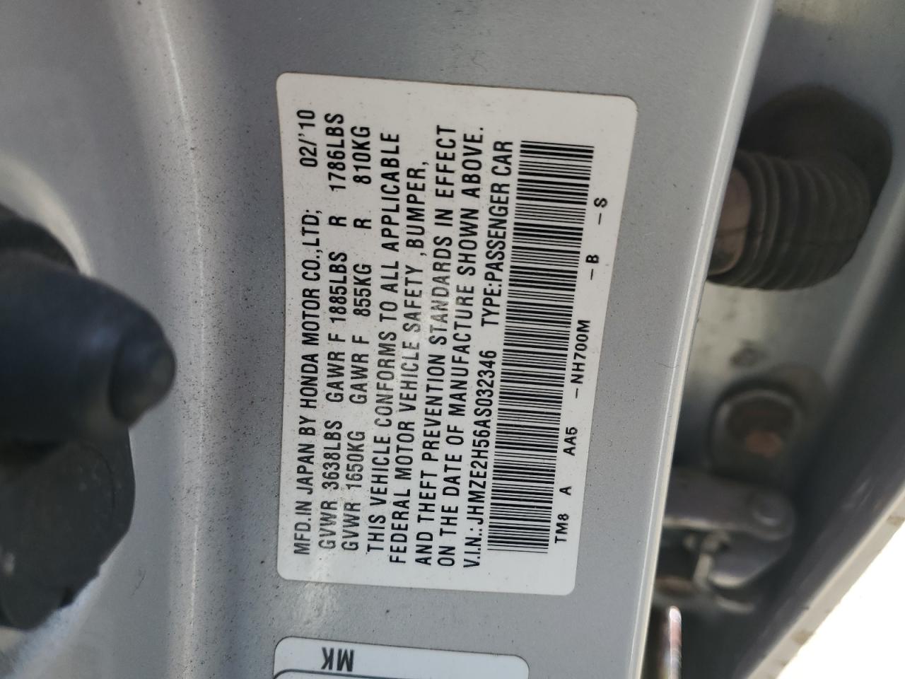 JHMZE2H56AS032346 2010 Honda Insight Lx