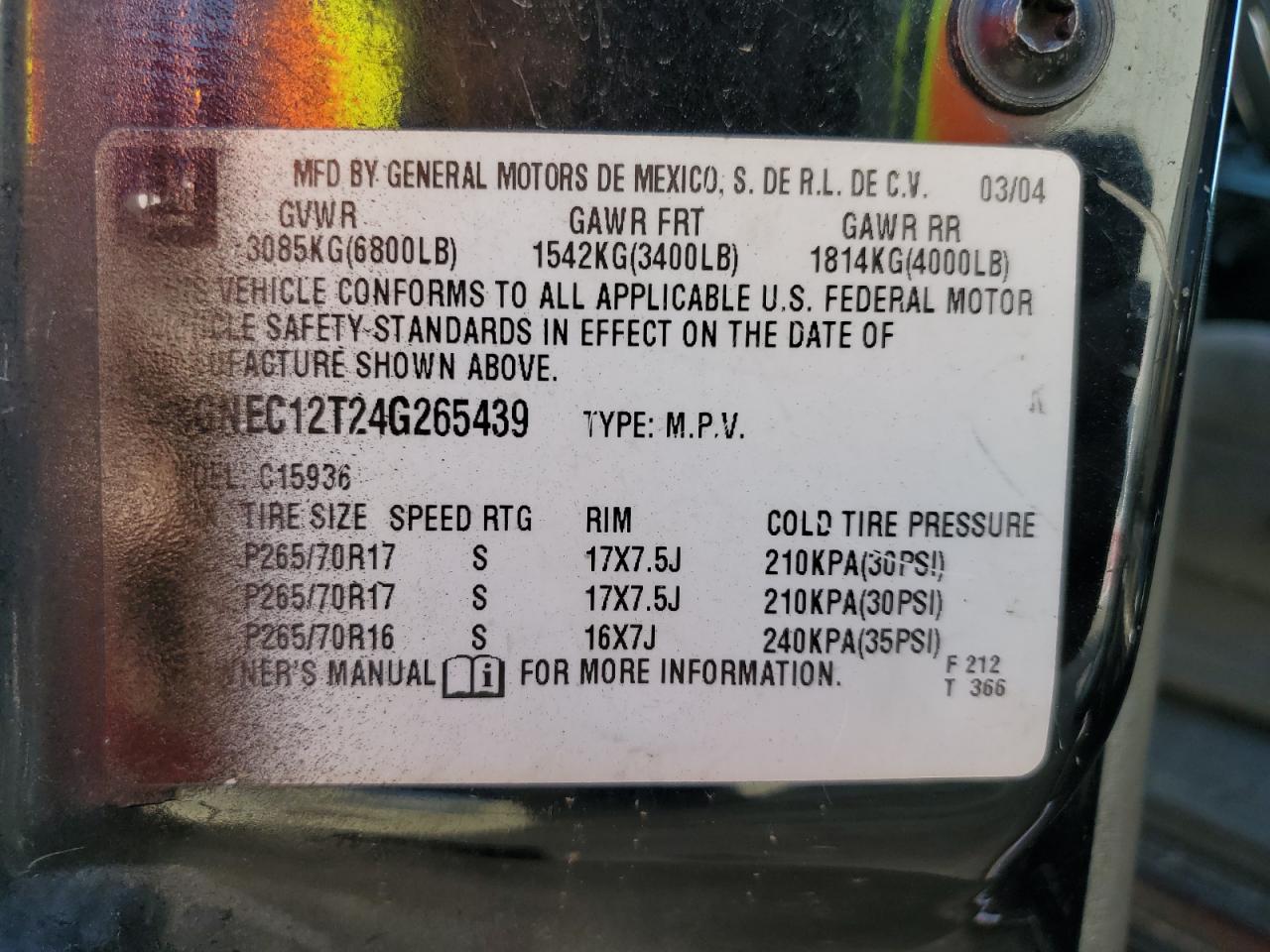 3GNEC12T24G265439 2004 Chevrolet Avalanche C1500