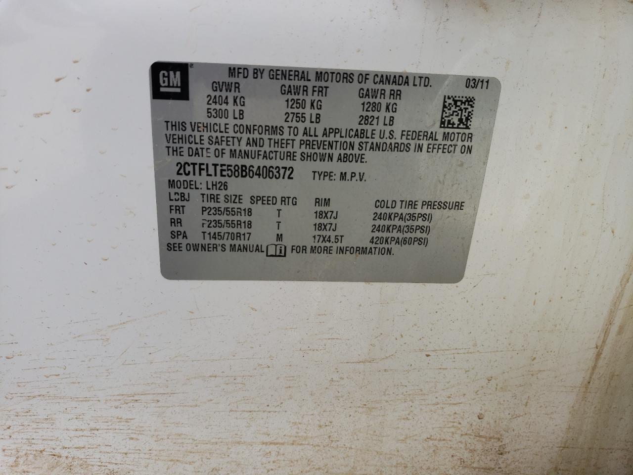 2CTFLTE58B6406372 2011 GMC Terrain Sle